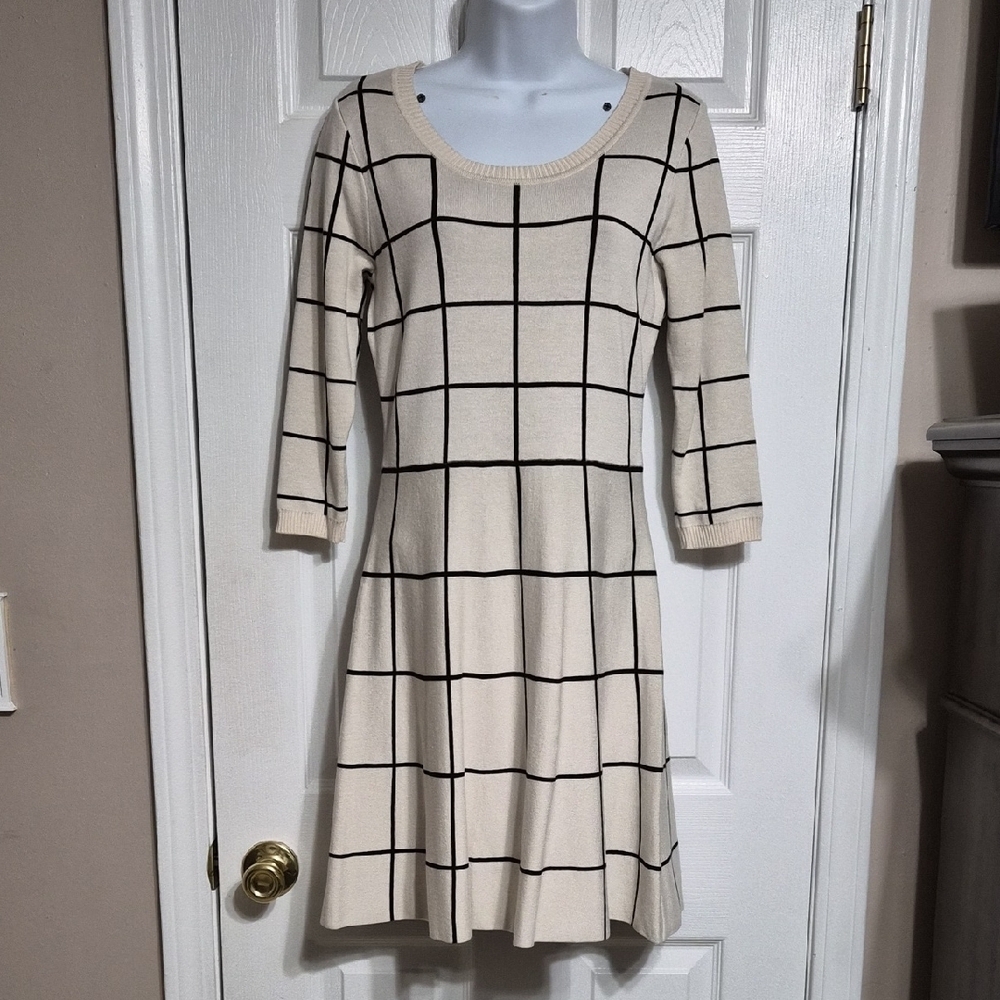 Sequin Hearts Cream and Black Checkered Dress